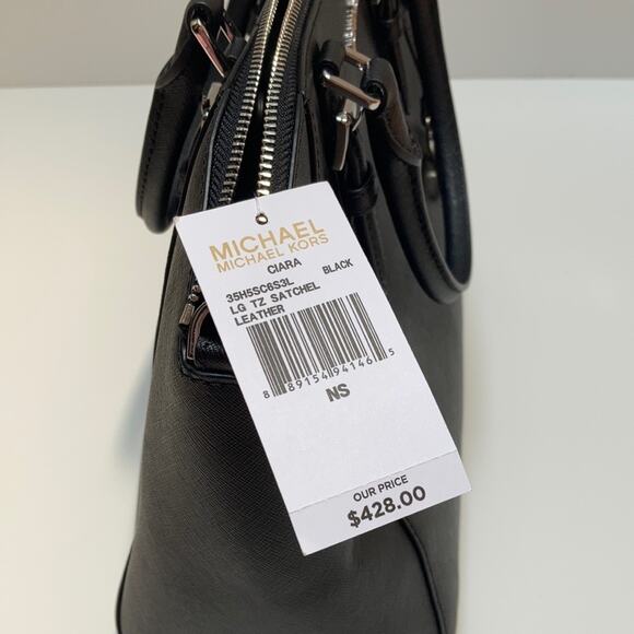 🖤 NWT Authentic Michael Kors Saffiano Leather Lg Satchel Bag - BLACK - Picture 8 of 11